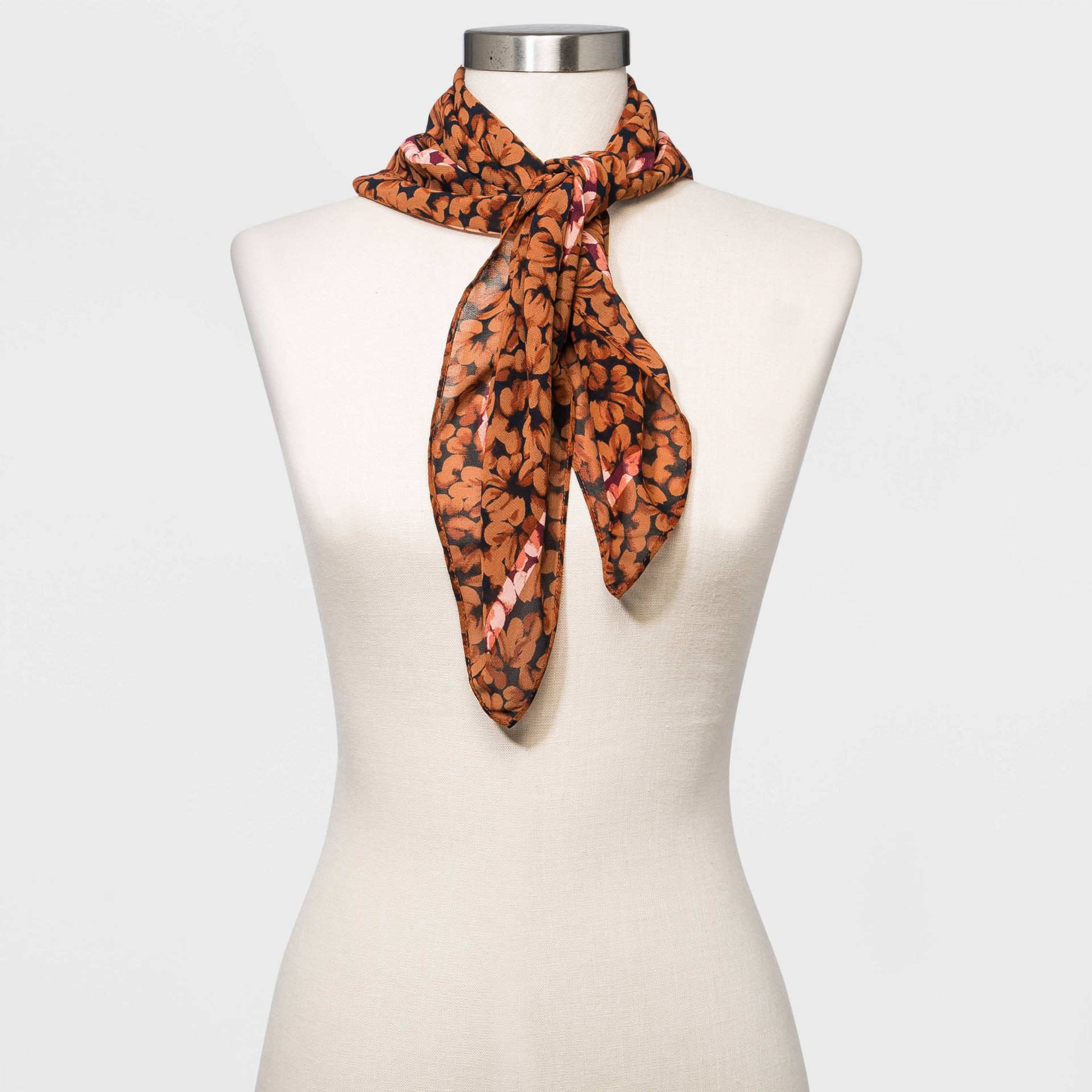 slide 1 of 2, Women's Floral Print Scarf - A New Day Brown, 1 ct