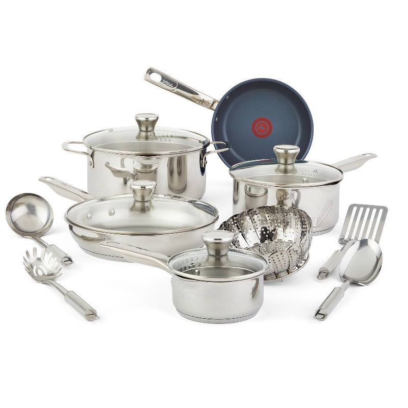 slide 1 of 1, T-fal Platinum Endurance Stainless Steel 14pc Cookware set with Non-Stick Frypan, 14 ct
