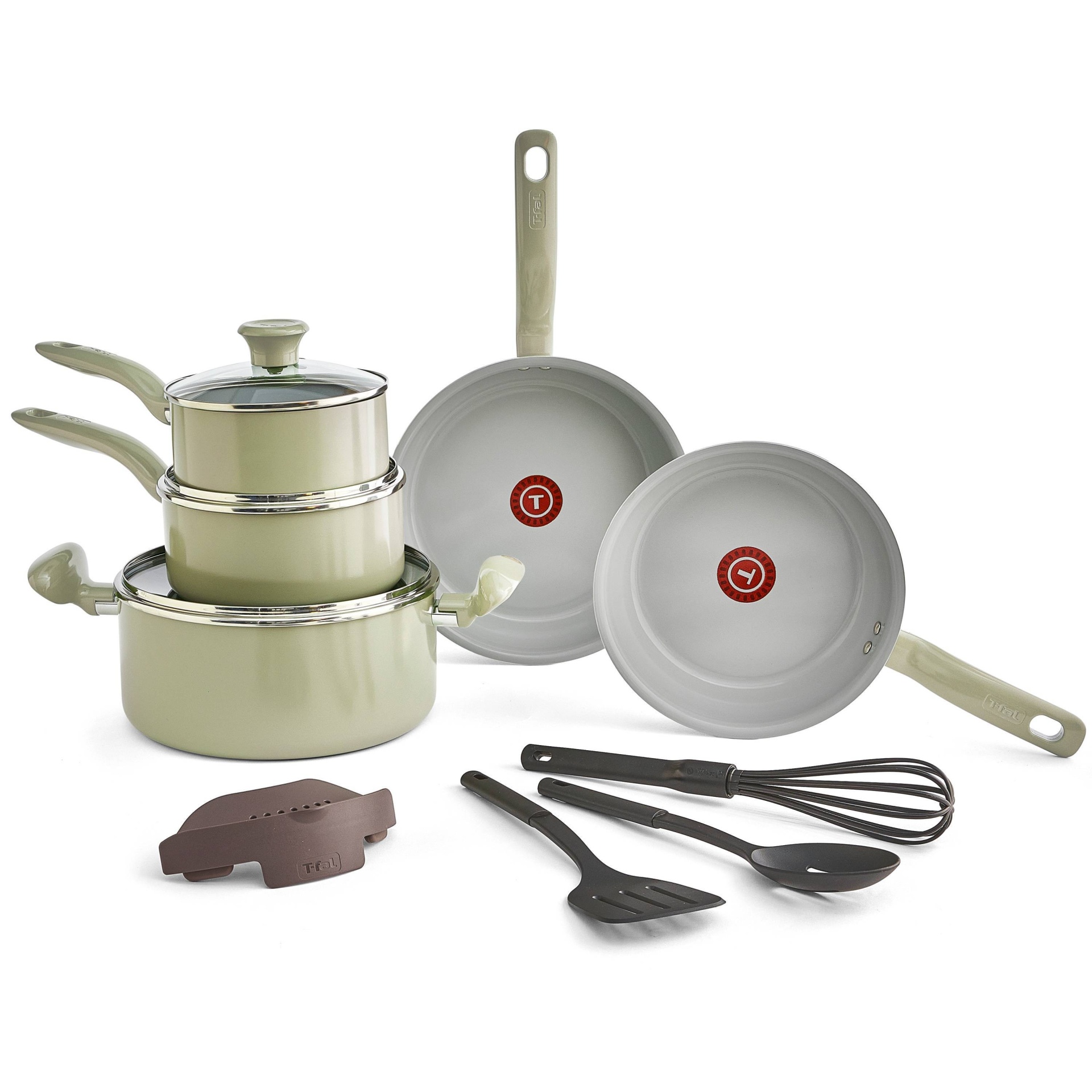 slide 1 of 11, T-fal Simply Cook 12pc Ceramic Recycled Aluminum Cookware Set - Green, 12 ct