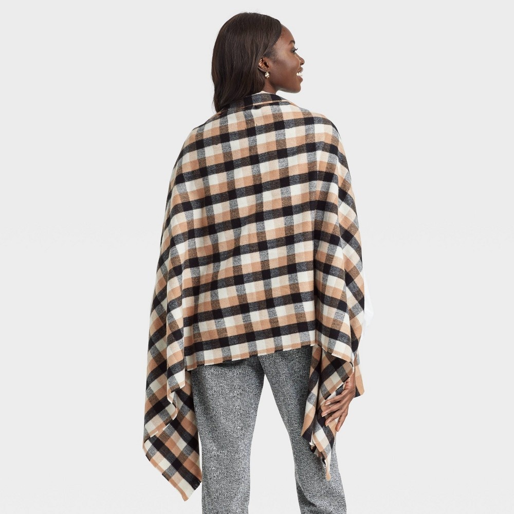 slide 2 of 3, Women's Plaid Wrap Jacket - A New Day Brown One Size, 1 ct