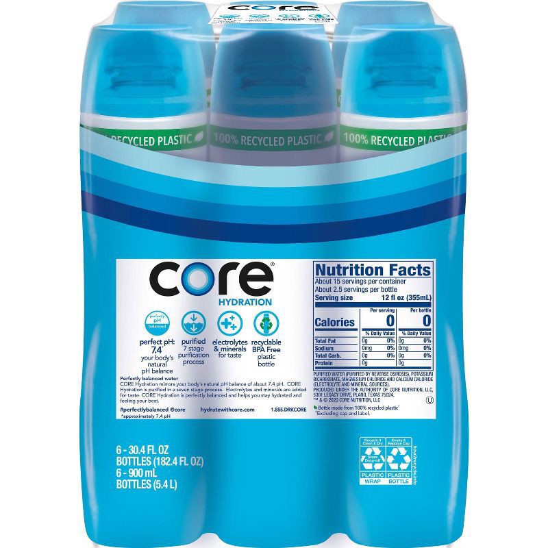 slide 11 of 11, Core Hydration Purified Water - 6pk/30.4 fl oz Bottles, 6 ct, 30.4 fl oz