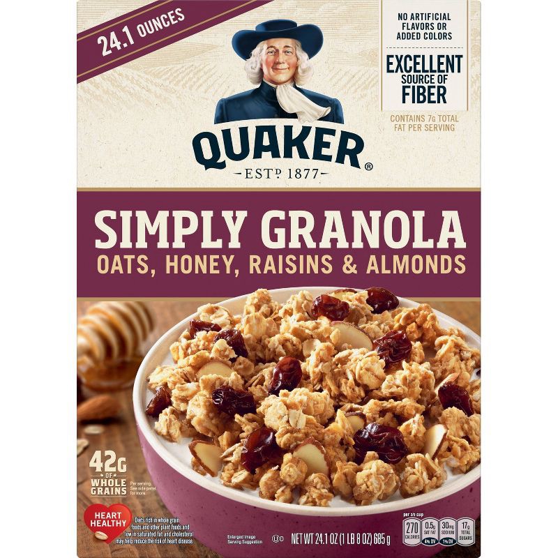 slide 2 of 4, Quaker Simply Granola Raisin, Oats, Honey, Raisin and Almond - 24.1oz, 24.1 oz