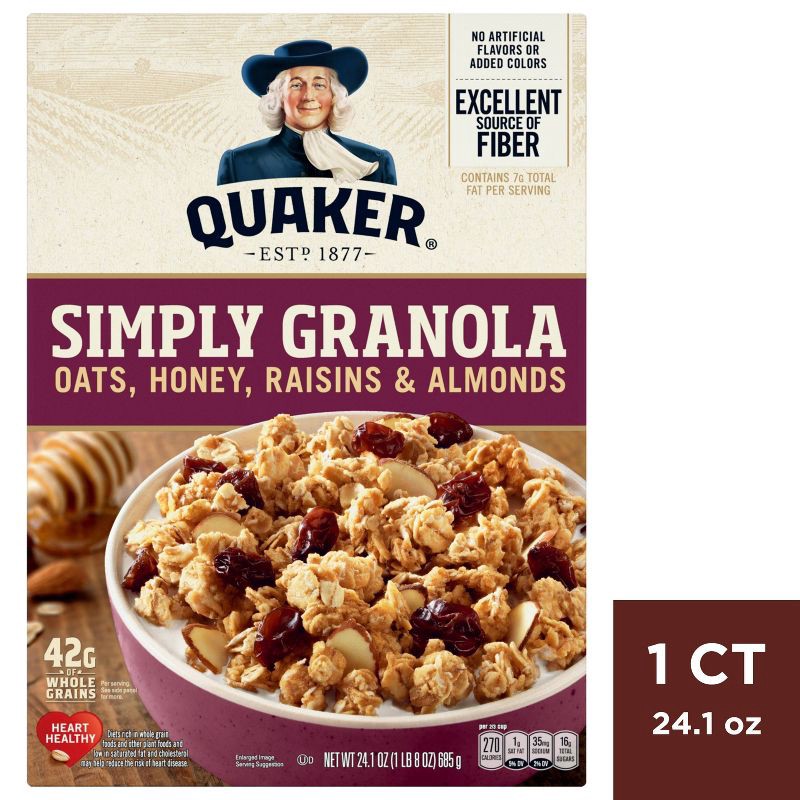 slide 1 of 4, Quaker Simply Granola Raisin, Oats, Honey, Raisin and Almond - 24.1oz, 24.1 oz