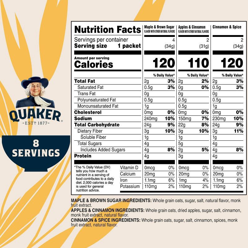 slide 4 of 8, Quaker Lower Sugar Variety Pack Oatmeal - 9.3oz, 9.3 oz