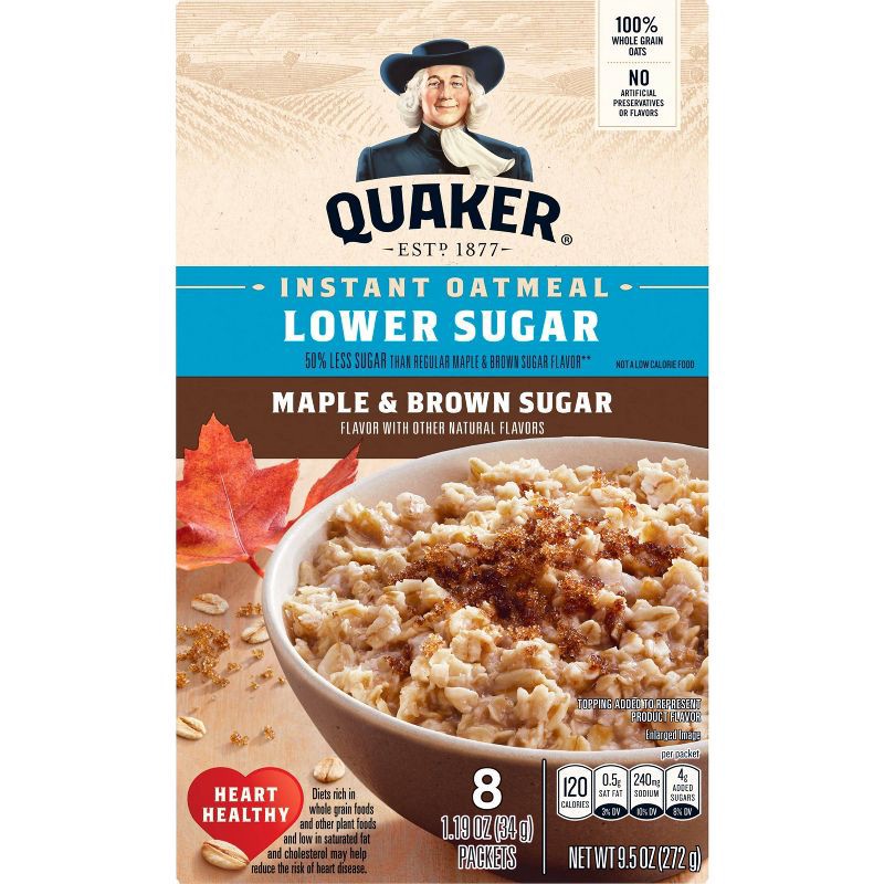 slide 2 of 8, Quaker Low Sugar Instant Oatmeal Maple Brown Sugar - 9.5oz/8ct, 9.5 oz, 8 ct