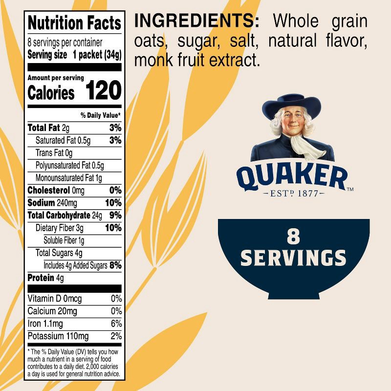 slide 4 of 8, Quaker Low Sugar Instant Oatmeal Maple Brown Sugar - 9.5oz/8ct, 9.5 oz, 8 ct