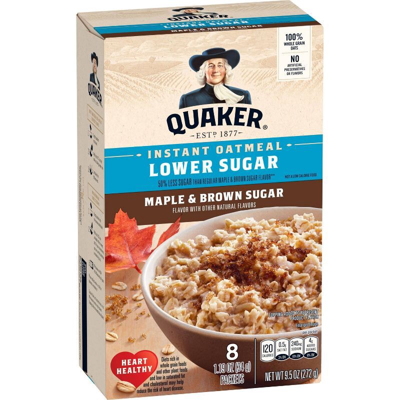 slide 1 of 8, Quaker Low Sugar Instant Oatmeal Maple Brown Sugar - 9.5oz/8ct, 9.5 oz, 8 ct