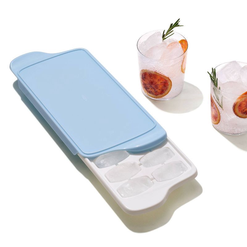 slide 6 of 8, OXO 2pk Ice Cube Tray Light Blue: Plastic, 14 Cavities, Dishwasher-Safe, Ice Tray with Lid, 2 ct