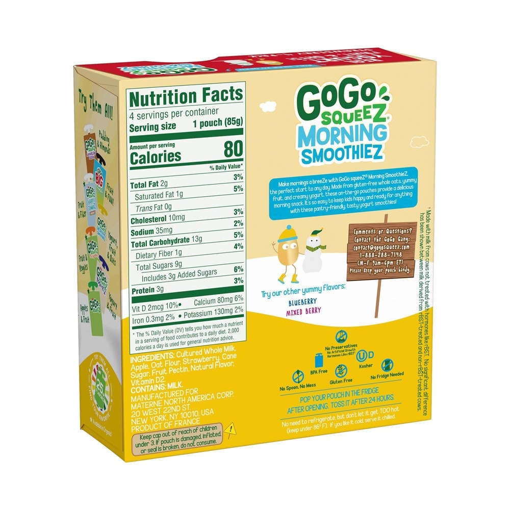 slide 3 of 10, GoGo Squeeze Morning Smoothie - Strawberry - 3oz/4ct, 4 ct; 3 oz