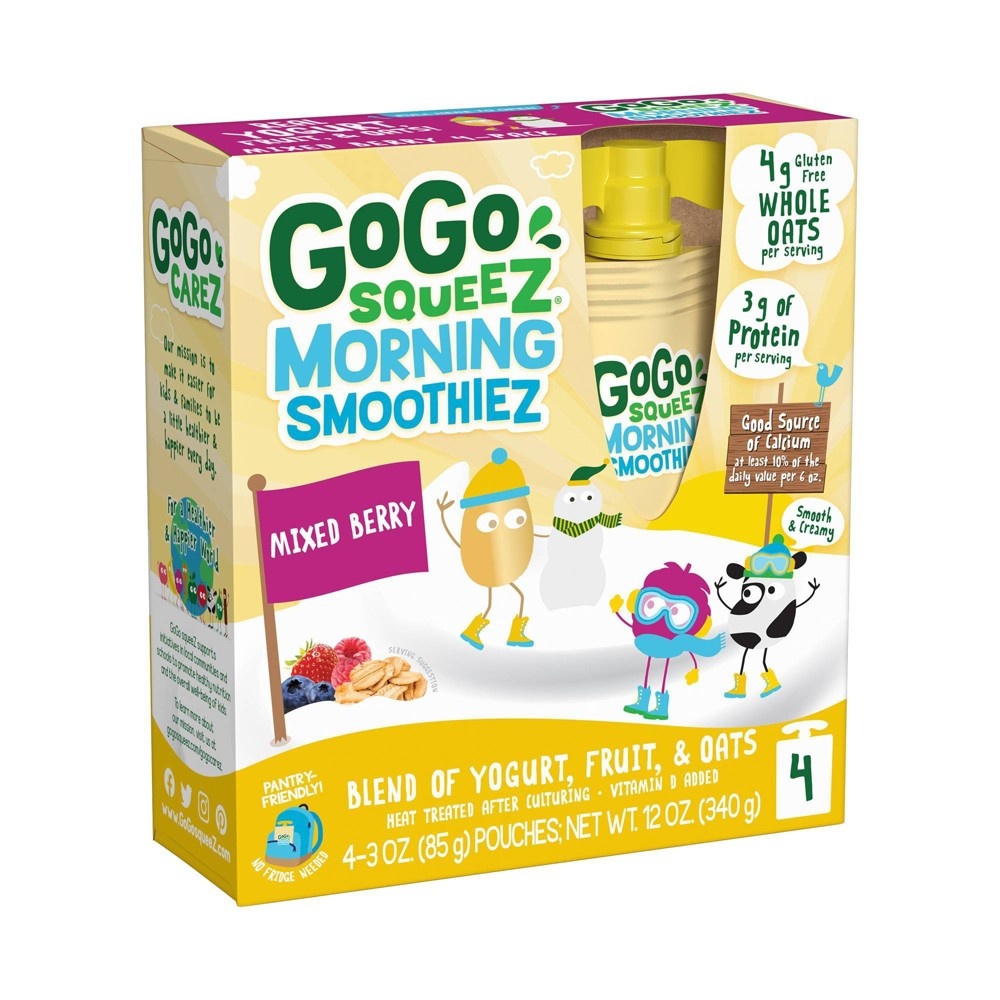 slide 4 of 10, Gogo Squeeze Morning Smoothie - Berry - 3oz/4ct, 4 ct; 3 oz