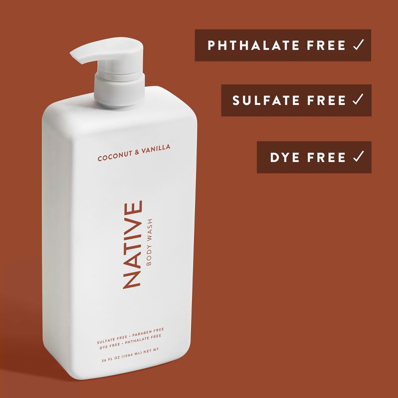 slide 6 of 9, Native Sulfate Free Body Wash - Coconut & Vanilla - 36 fl oz, 36 fl oz