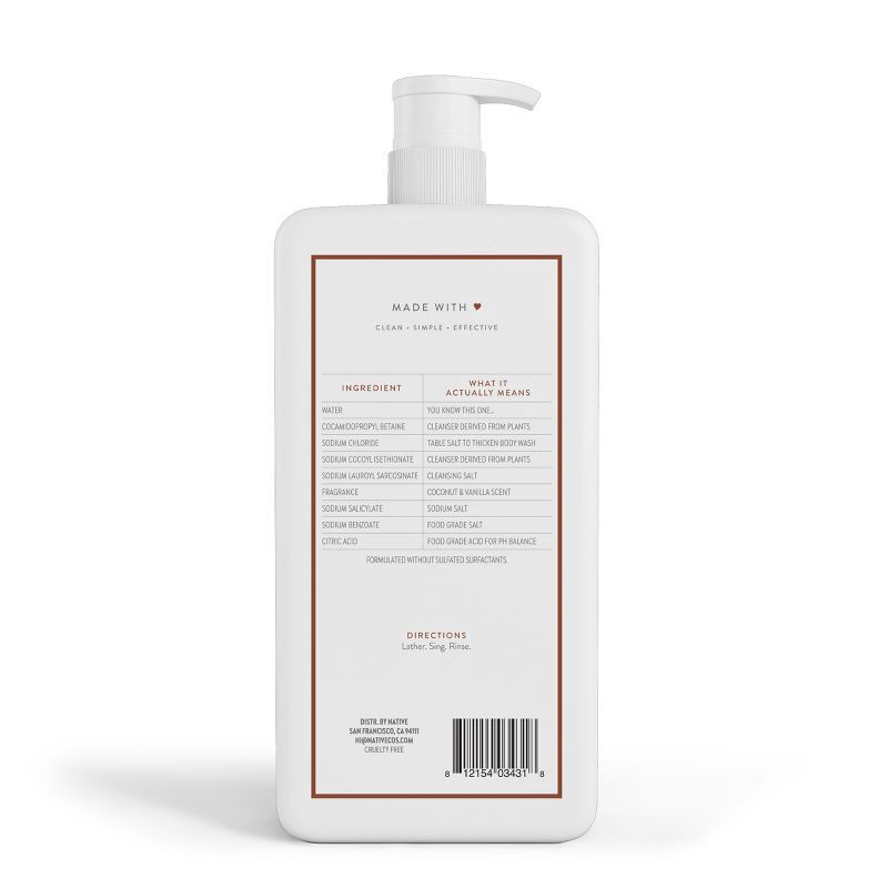 slide 9 of 9, Native Sulfate Free Body Wash - Coconut & Vanilla - 36 fl oz, 36 fl oz