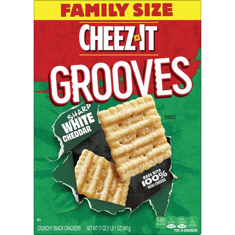 slide 2 of 9, Cheez-It Grooves Sharp White Cheddar Snack Crackers Family Size - 17oz, 17 oz