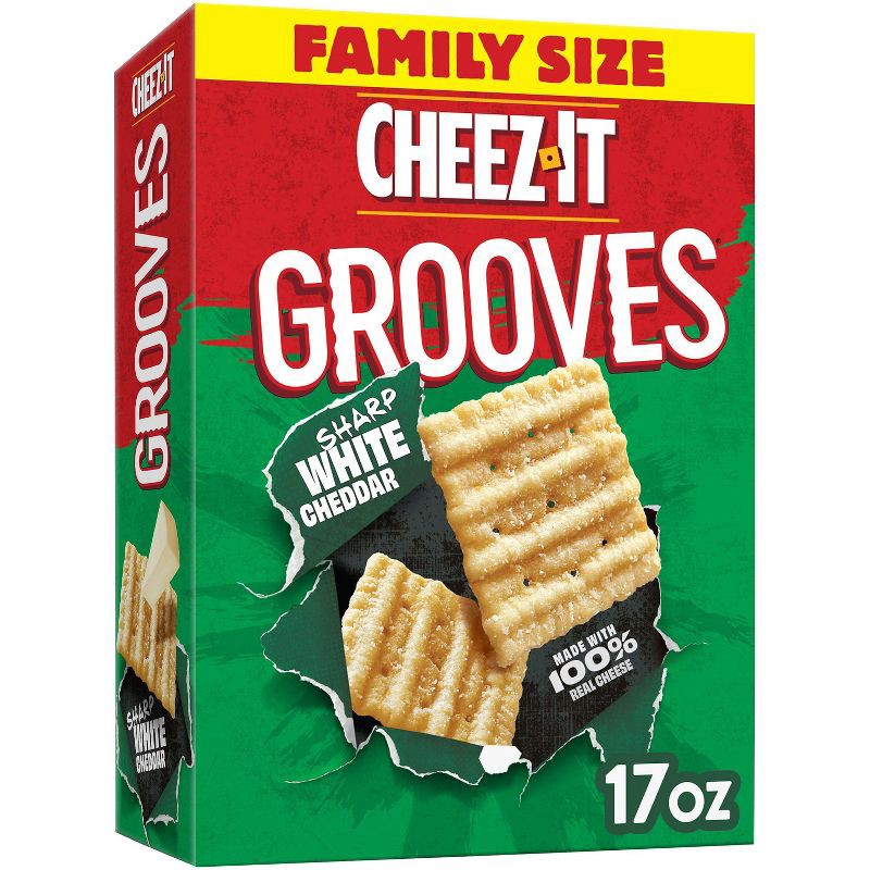 slide 1 of 9, Cheez-It Grooves Sharp White Cheddar Snack Crackers Family Size - 17oz, 17 oz