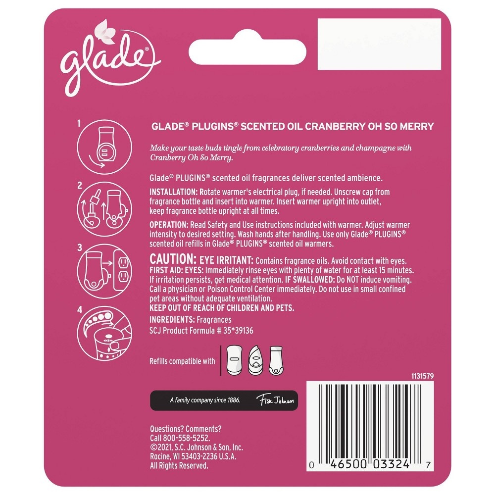 Glade PlugIns Scented Oil Air Freshener Refills Cranberry Oh So Merry 2