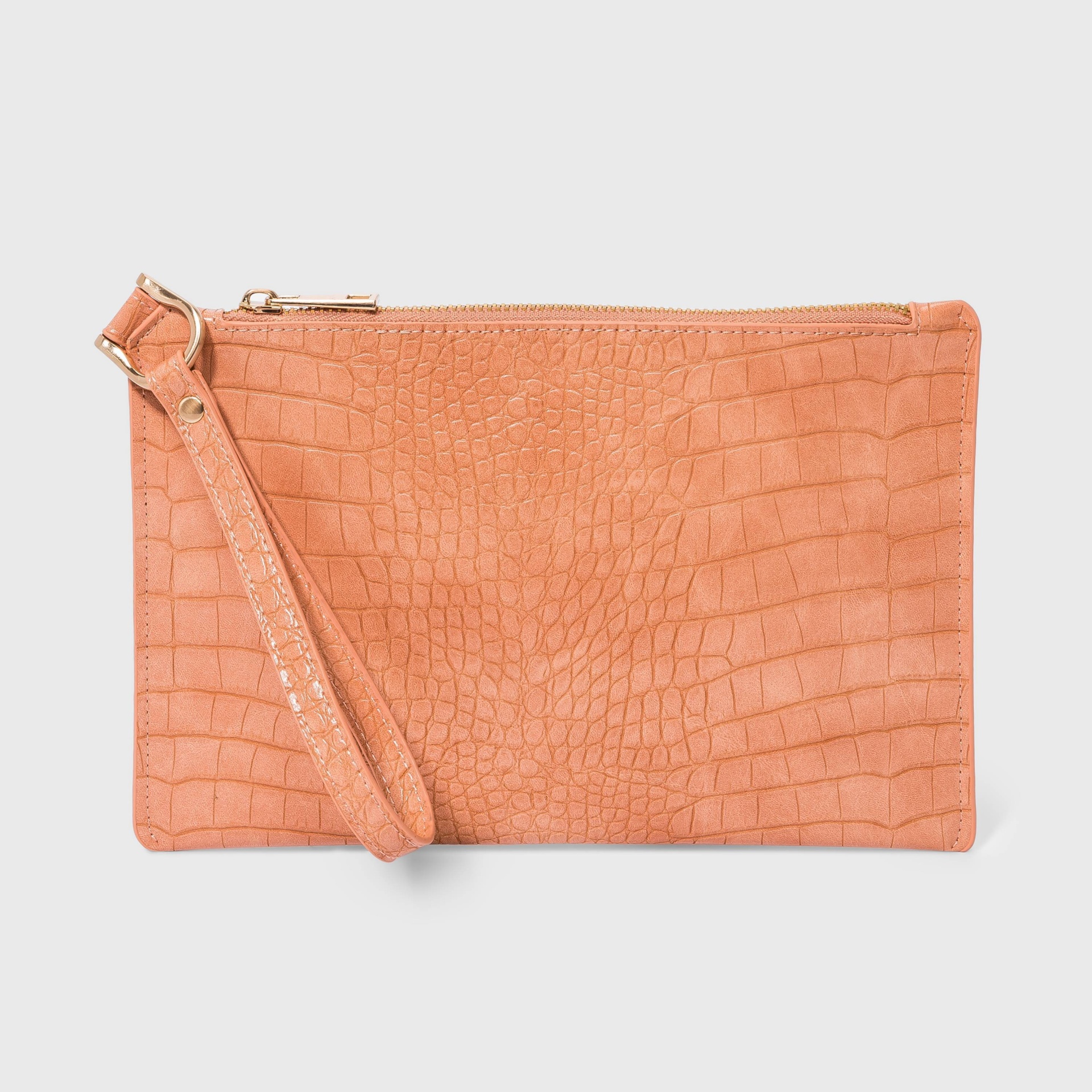 slide 1 of 2, Women's Alligator Print Large Wristlet Pouch - A New Day Coral Orange, 1 ct