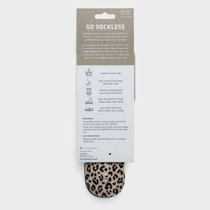 slide 3 of 4, FLAT SOCKS No Show Cushioned Socks - Leopard: Trim to Size, Fits Shoe Size 11, Foot Odor Control, 1 ct