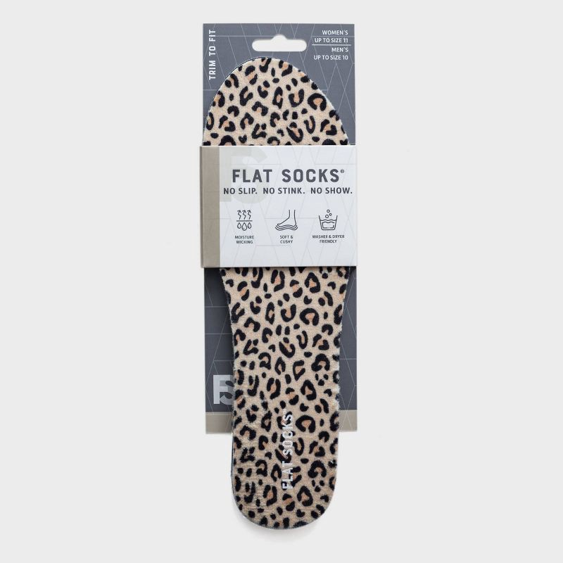 slide 1 of 4, FLAT SOCKS No Show Cushioned Socks - Leopard: Trim to Size, Fits Shoe Size 11, Foot Odor Control, 1 ct