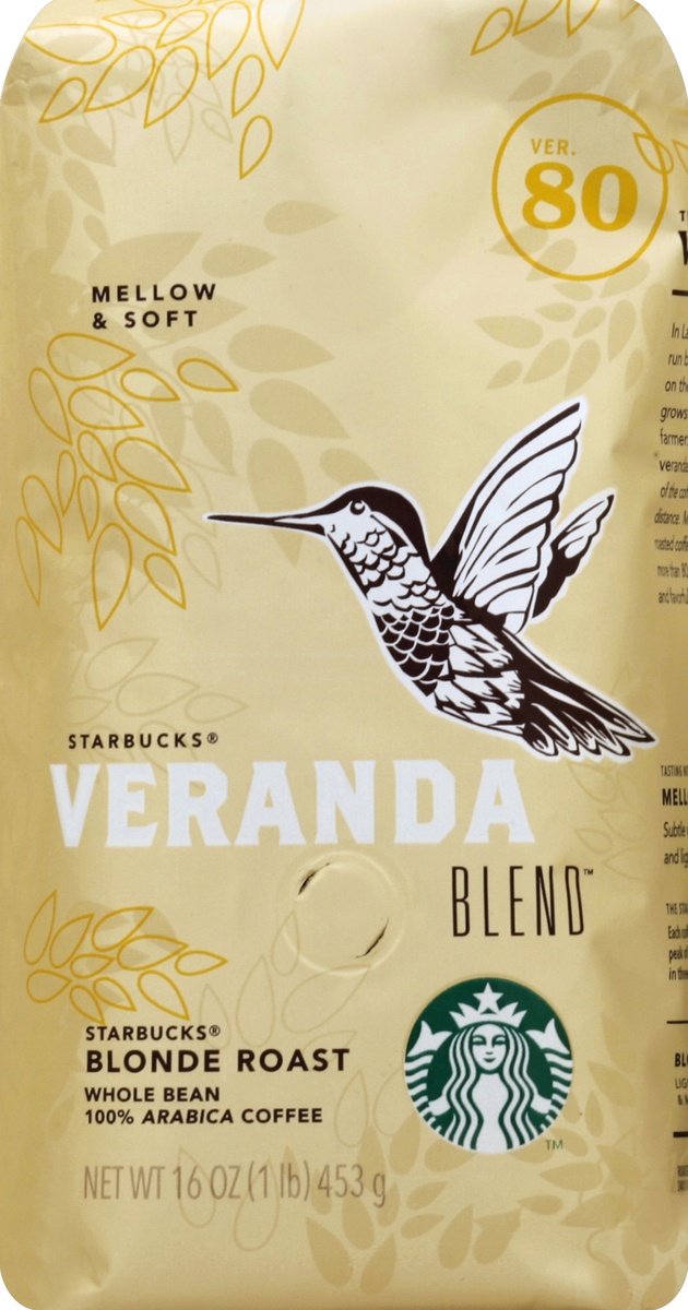 slide 2 of 4, Starbucks Coffee, 100% Arabica, Whole Bean, Blonde Roast, Veranda Blend - 16 oz, 16 oz