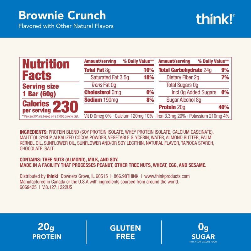 slide 8 of 9, think! Brownie Crunch High Protein Bars - 20g Protein - 12ct, 20 gram, 12 ct
