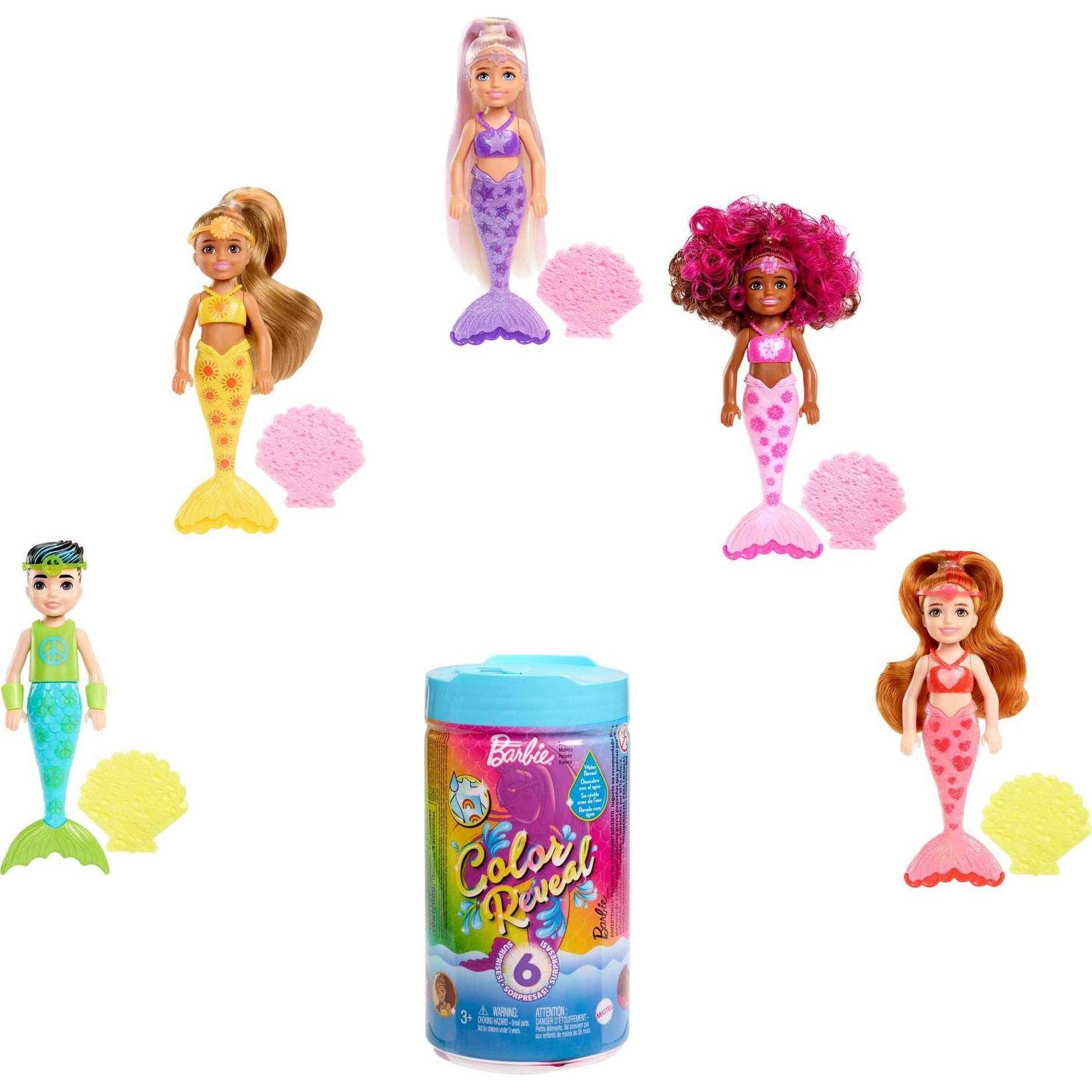 slide 1 of 6, Barbie Chelsea Color Reveal Rainbow Mermaid Doll, 1 ct