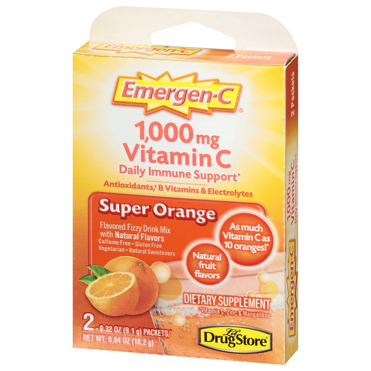 slide 2 of 12, Emergen-C 1,000 mg Daily Immune Support Super Orange Vitamin C 2 - 0.32 oz Packets, 2 ct