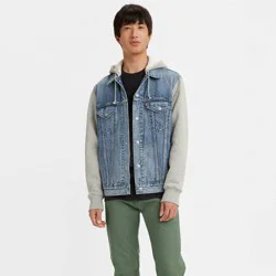 Levi's® Men's Hybrid Hoodie V Trucker Jacket - Blue S: Denim, Heavyweight Cotton, 4 Pockets, Machine Washable