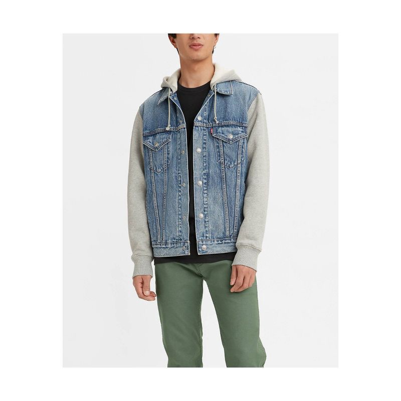 slide 4 of 4, Levi's® Men's Hybrid Hoodie V Trucker Jacket - Blue M: Denim, Heavyweight Fabric, 1 ct