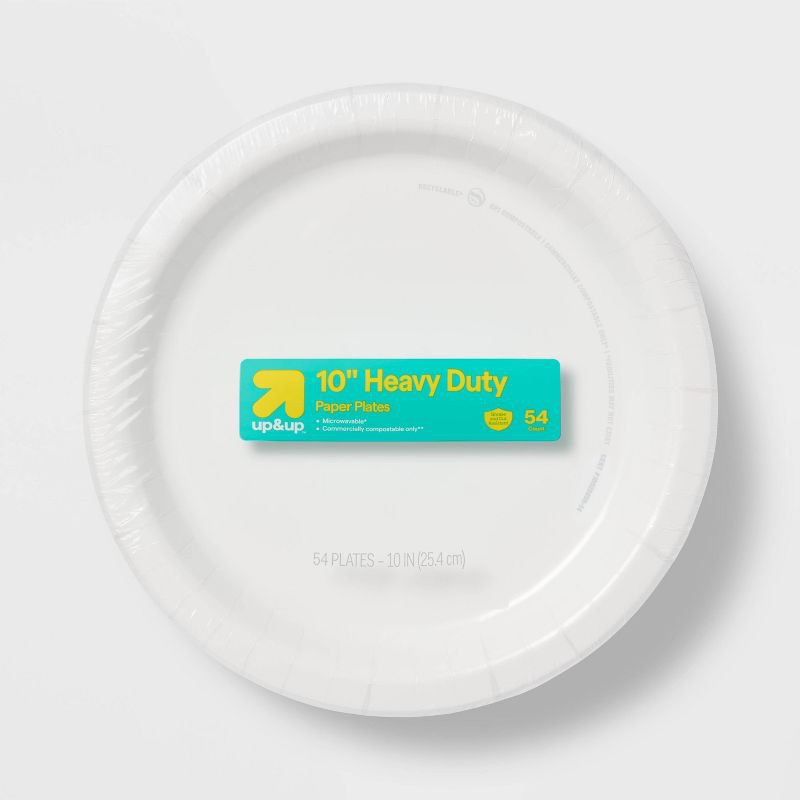 slide 1 of 3, White Paper Plate 10" - 54ct - up&up™: Solid, Round, Disposable Dinnerware, 54 ct