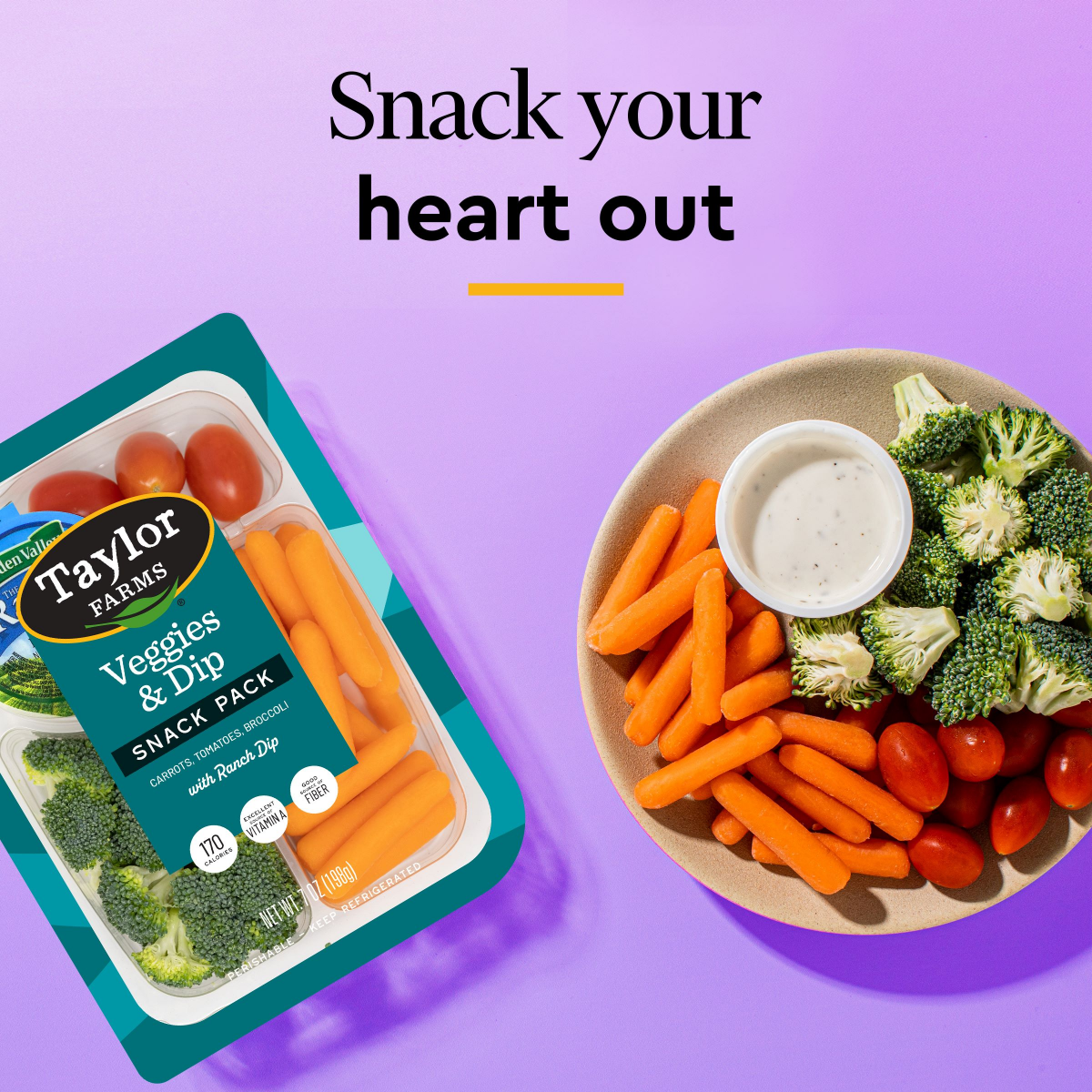 slide 9 of 9, Taylor Farms Veggies & Dip Snack Pack with Ranch Dressing, 7 oz, 7 oz