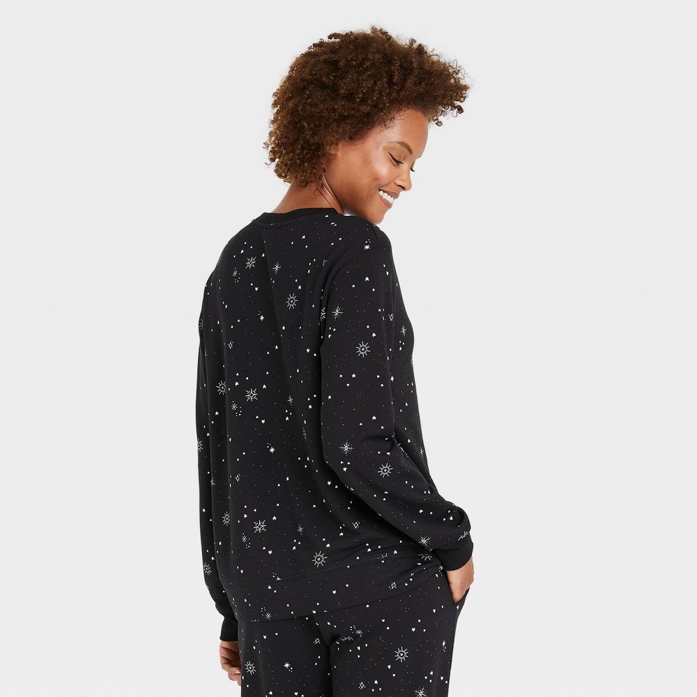 Women s Star Print Beautifully Soft Fleece Lounge Sweatshirt Stars Above Black XXL 1 ct Shipt