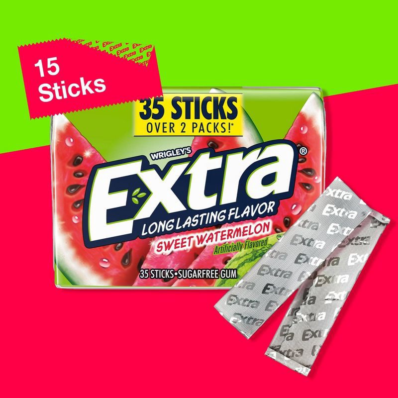 slide 4 of 11, Extra Sugar-Free Sweet Watermelon Chewing Gum Pack - 35ct, 35 ct