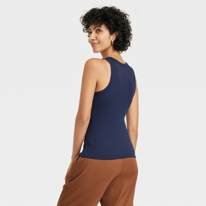 slide 2 of 3, Women's Slim Fit Ribbed High Neck Tank Top - A New Day™ Navy L, 1 ct