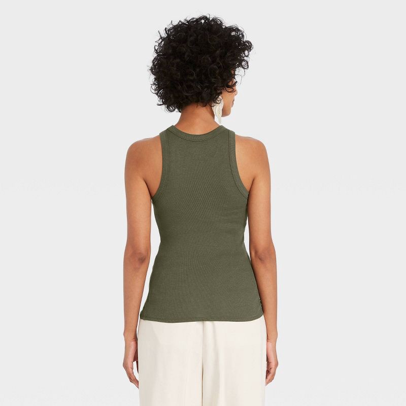 slide 2 of 3, Women's Slim Fit Ribbed High Neck Tank Top - A New Day™ Olive L, 1 ct