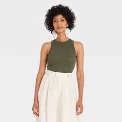 Women's Slim Fit Ribbed Tank Top - A New Day™ Olive XL: Crew Neck, Pullover, Midweight Fabric