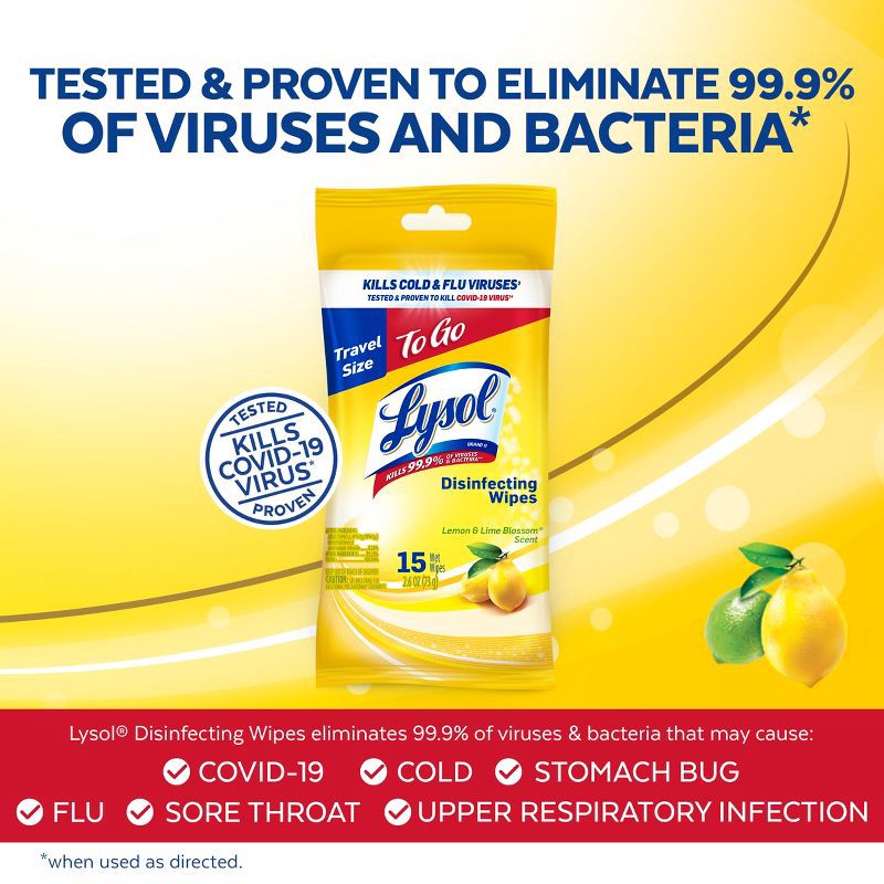 slide 3 of 6, Lysol Lemon and Lime Blossom Disinfecting Wipes - 15ct, 15 ct