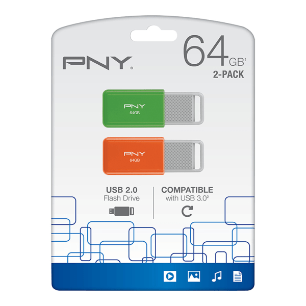 slide 7 of 7, PNY Usb 2.0 Flash Drives, 64Gb, Pack Of 2 Flash Drives, 2 ct