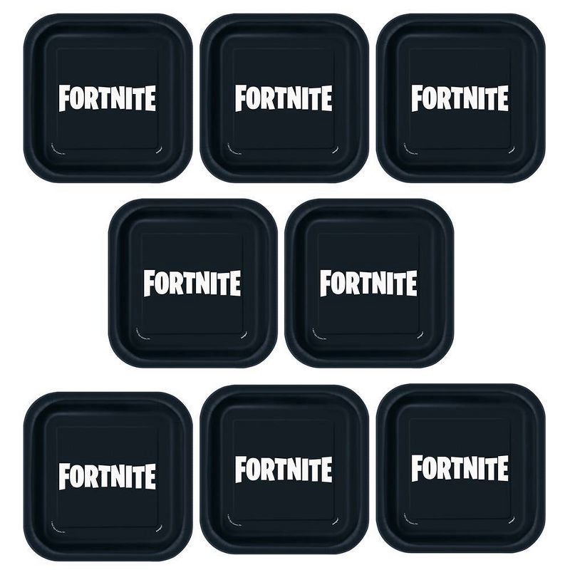 slide 2 of 3, Fortnite 7" 8ct Snack Plates Black/White, 8 ct