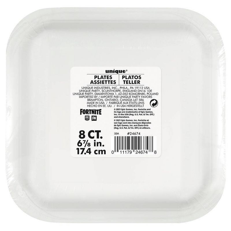 slide 3 of 3, Fortnite 7" 8ct Snack Plates Black/White, 8 ct