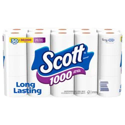 Scott 1000 Toilet Paper, 30 Rolls, Septic-Safe, 1-Ply Toilet Tissue
