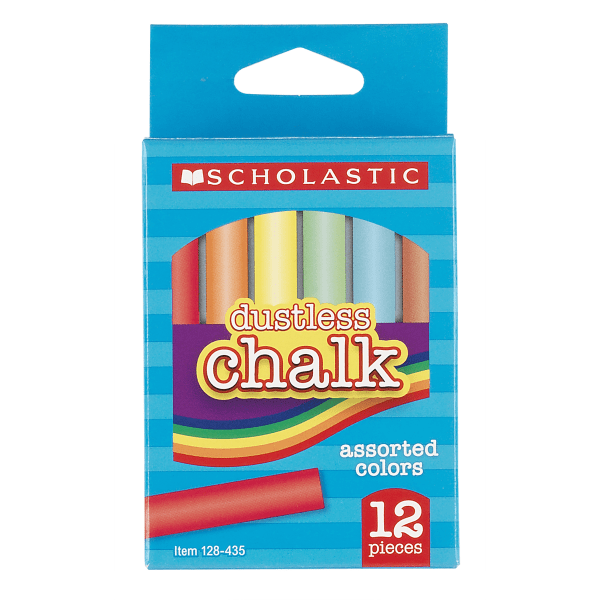 slide 1 of 2, Scholastic Dustless Chalk, Assorted Colors, Pack Of 12 Sticks, 12 ct