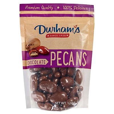 slide 1 of 1, Durham-Ellis Chocolate Pecans, 12 oz