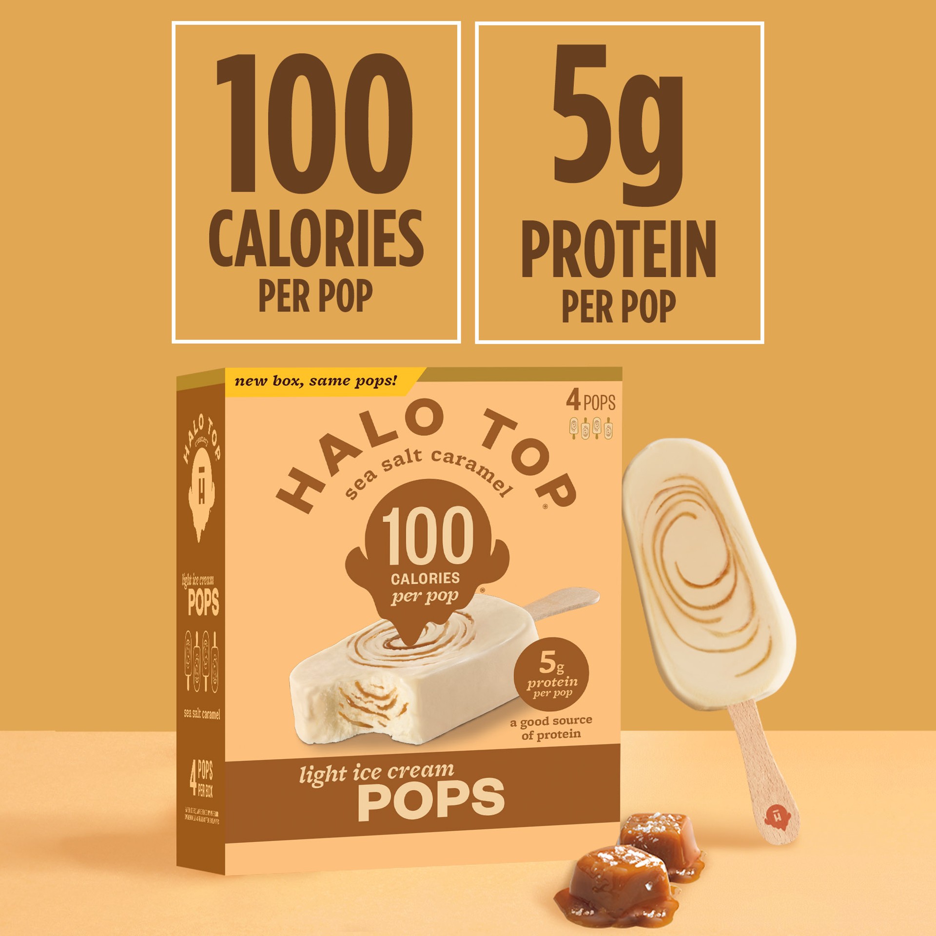 slide 4 of 5, Halo Top Sea Salt Caramel Light Ice Cream Pops, 4 Pack, 14 fl oz