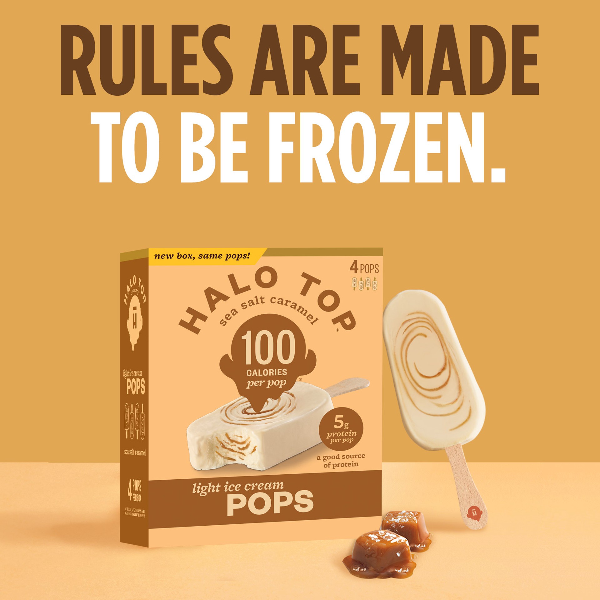 slide 3 of 5, Halo Top Sea Salt Caramel Light Ice Cream Pops, 4 Pack, 14 fl oz