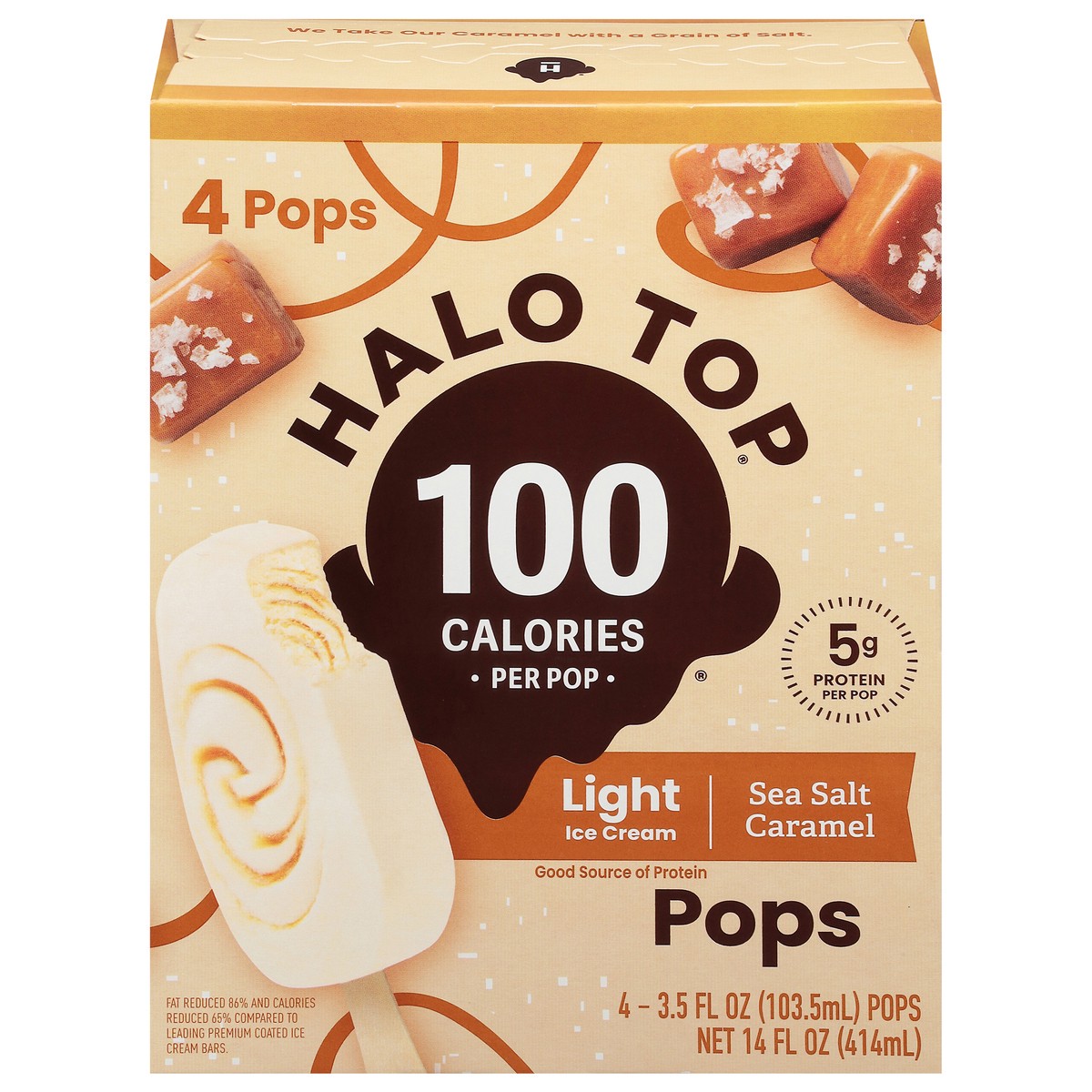 slide 1 of 5, Halo Top Sea Salt Caramel Light Ice Cream Pops, 4 Pack, 14 fl oz