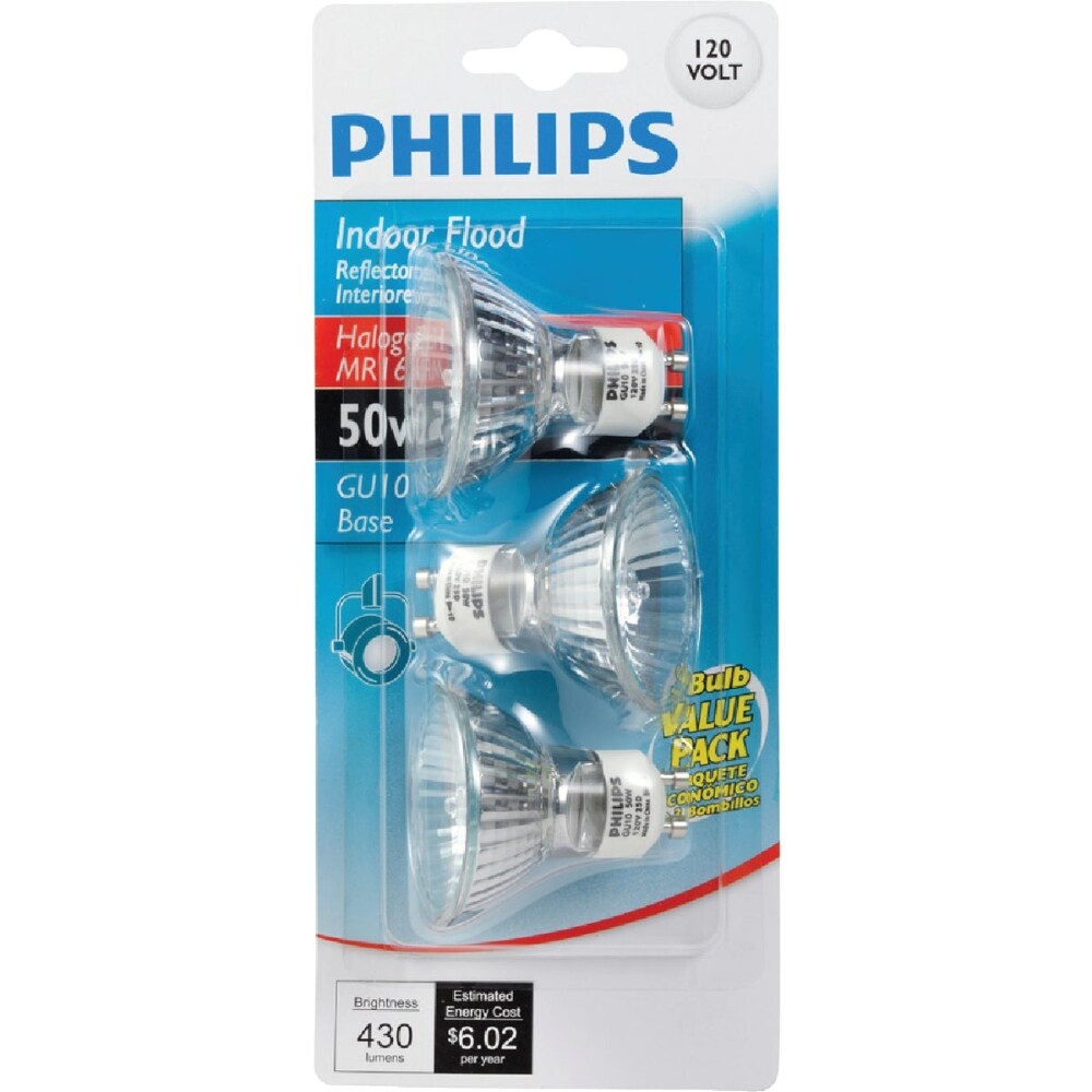 slide 1 of 1, Philips 50-Watt Gu10 Halogen Flood Light Bulbs, 3 ct