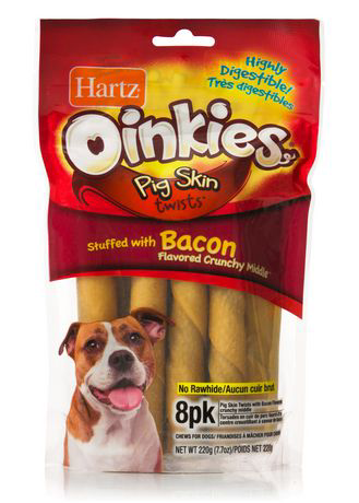 slide 1 of 1, Hartz Oinkies Pig Skin Twists Stuffed with Bacon, 8 ct; 7.7 oz