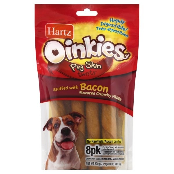 slide 1 of 2, Hartz Oinkies Pig Skin Twists Stuffed with Bacon, 8 ct; 7.7 oz