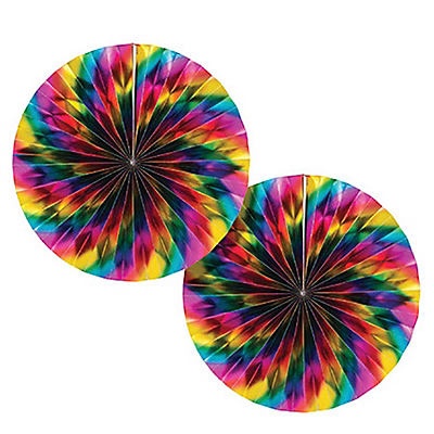 slide 1 of 1, Creative Converting Rainbow Foil Paper Fans, 12 in., 2 ct