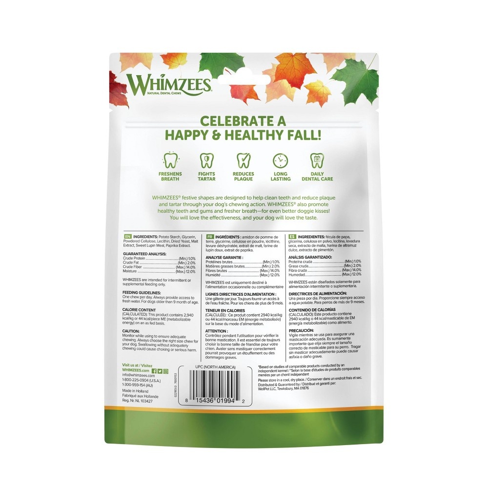 slide 2 of 4, Whimzees Fall Small Dental Dog Treats, 6.3 oz